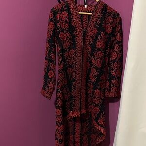 Palestinian Embroidered Red and Black Floral Long Sleeve Sheer Cardigan